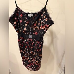 NSR Black and Red Floral Lace Mini Dress